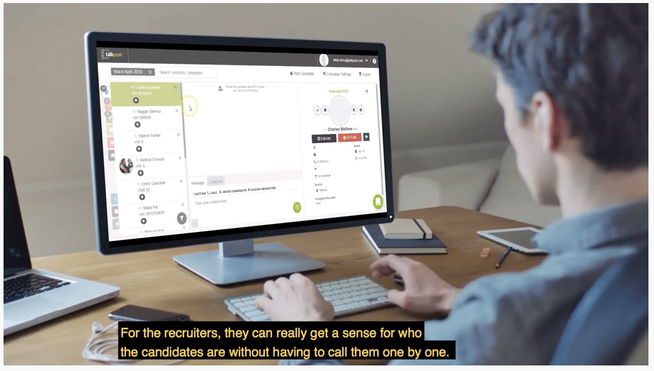 Talkpush Video Case Study Recruiter using Talkpush software looking at computer screen