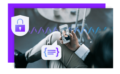 Video API Benefits Video API Benefits showcasing a lock and text icon with mobile device making a video call