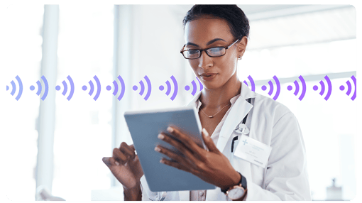 Woman doctor on tablet
