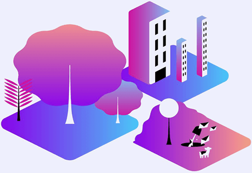 Illustration of office building an a park