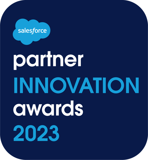 Salesforce Partner Innovation Awards 2023 Blue award badge with Salesforce partner innovation awards 2023