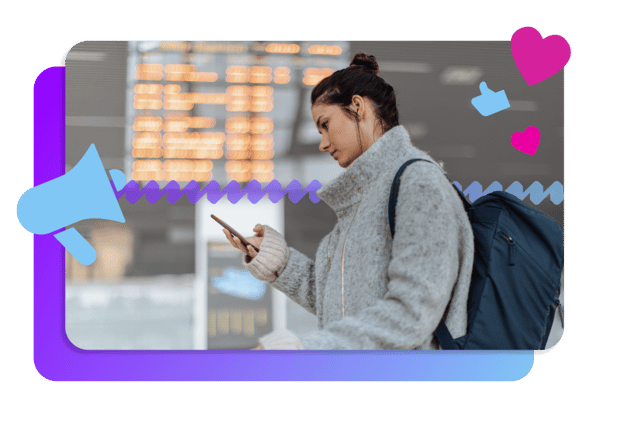Woman traveling using mobile phone Woman traveling using mobile phone with motion element