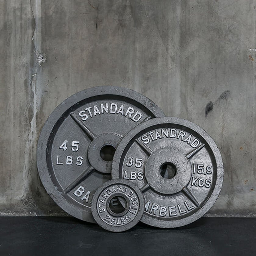 Iron weights Photograph of three iron weights against wall