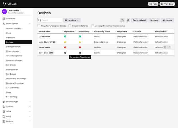 Call Queues Screen capture of Vonage Business app