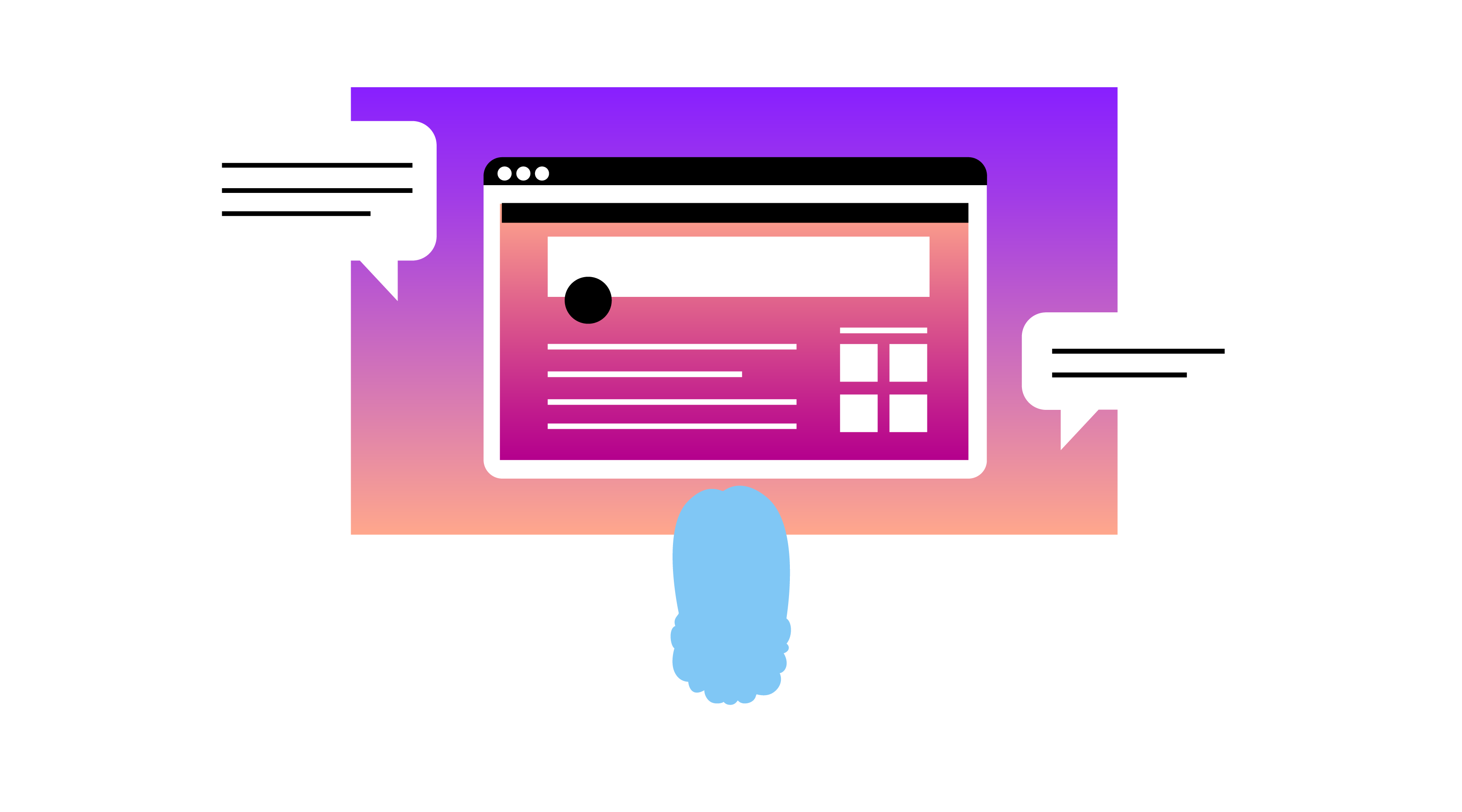 Customer Service via Social Media Stylized illustration of a laptop screen with a social media page featured and speech bubbles (cropped)