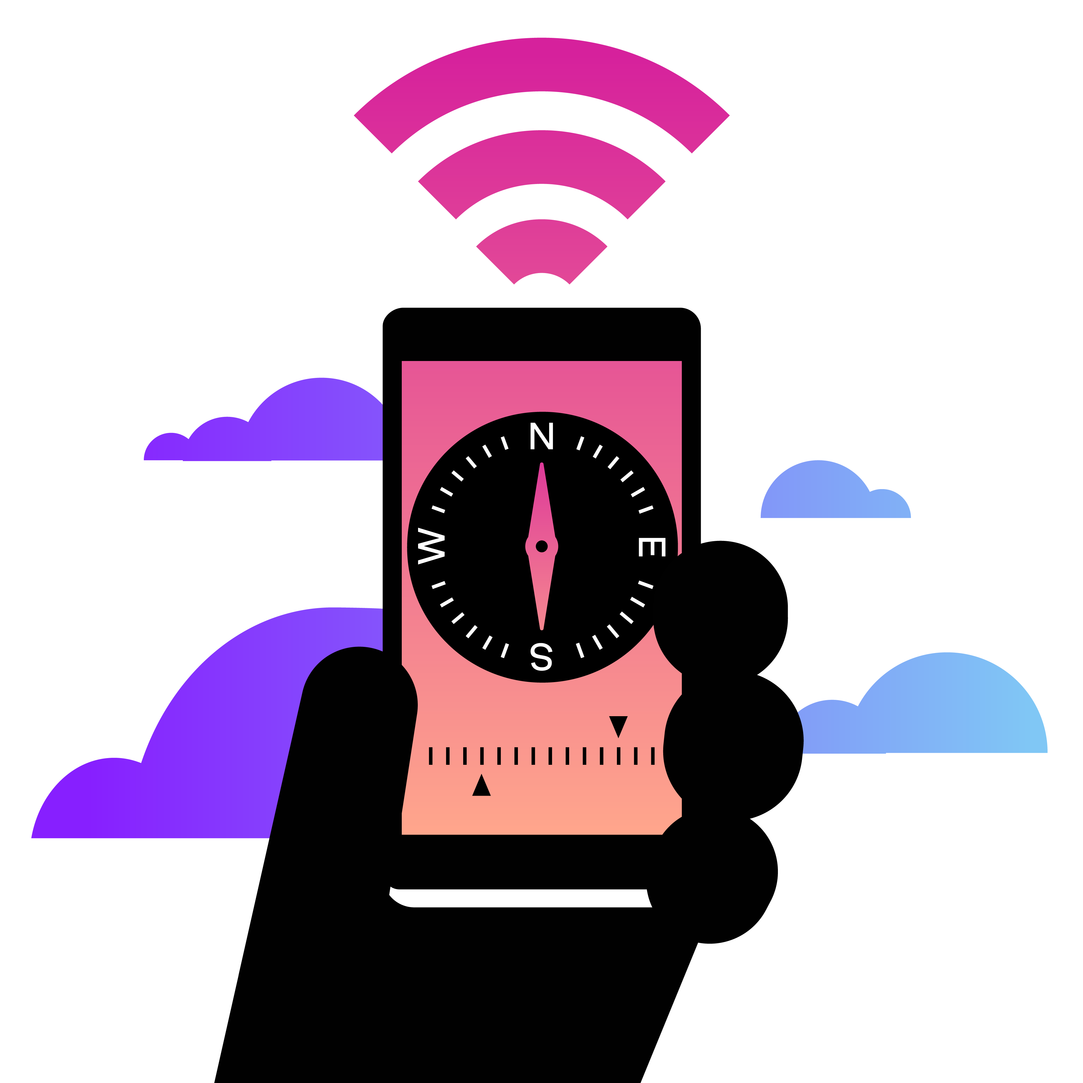 Vonage Mission Hand holding a smartphone with a compass.