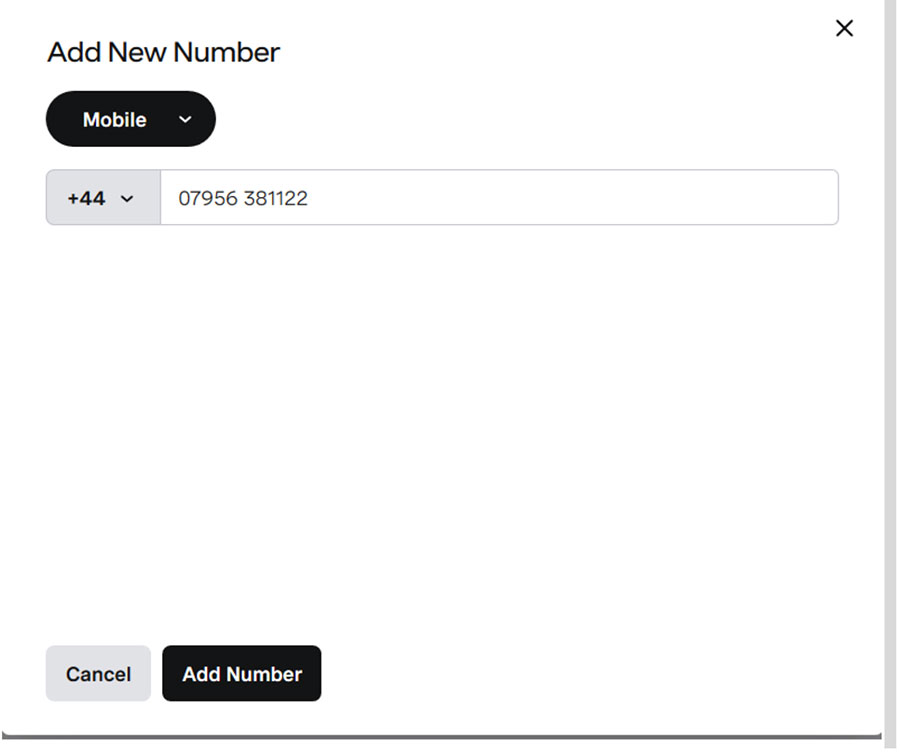VBC Portal screenshot of choosing number type VBC Portal screenshot of choosing number type