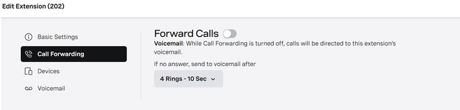 VBC Portal screenshot of call forwarding VBC Portal screenshot of call forwarding